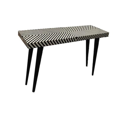 Rectangular Black and White Geometrical Pattern Resin Inlay Console Table