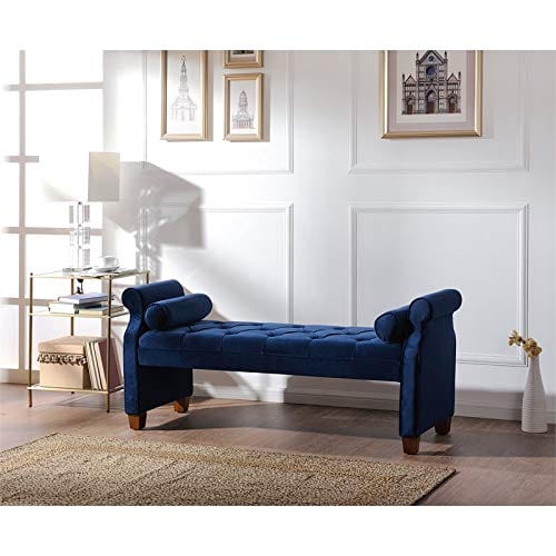 Tufted Roll Arm Entryway Bench in Navy Blue