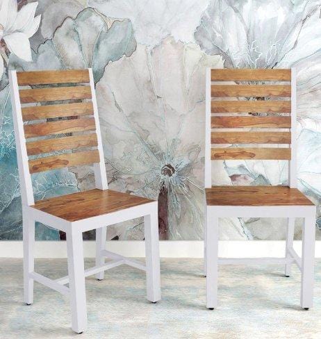 Sheesham or Mango Wood Dining Chair in Brown Or White Finish Set of 2 PCs