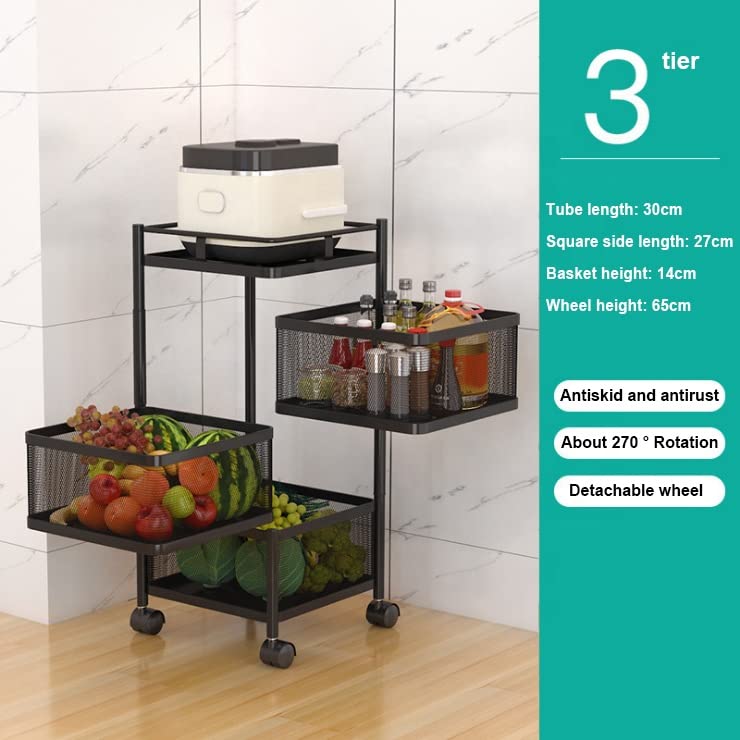 5 Tier Fruit Vegetable Basket Storage Cart Organizer with Wheels Medium  Black