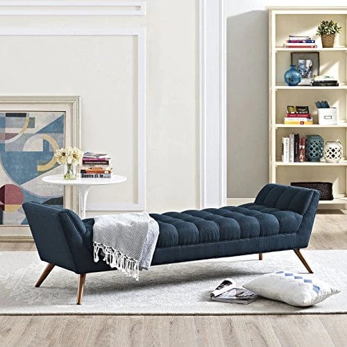 Century Modern Bench Large Upholstered Fabric in Azure