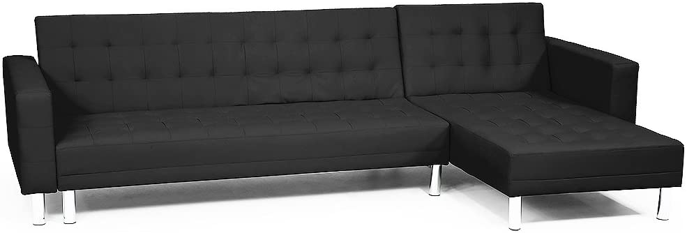 Corner Sofa Lounge Couch Bed Modular Furniture Home Faux Leather Chaise Black