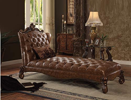 Light Brown Faux Leather Chaise with 1 Pillow
