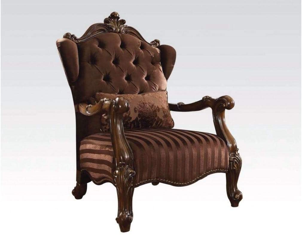 Brown Wooden, Velvet Chair with 1 Pillow