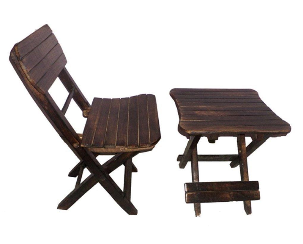 Antique Child's Wooden Folding Table & Chair Set