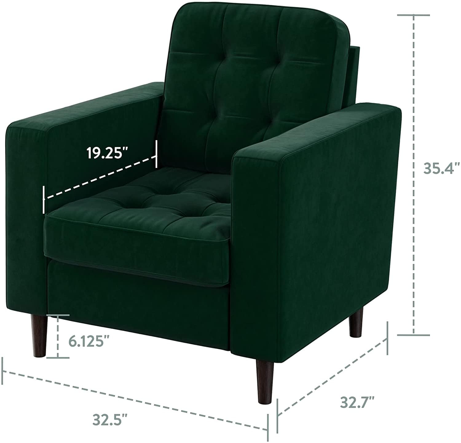 Upholstered Accent Chair for Living Room Arms-Square Tufting Velvet