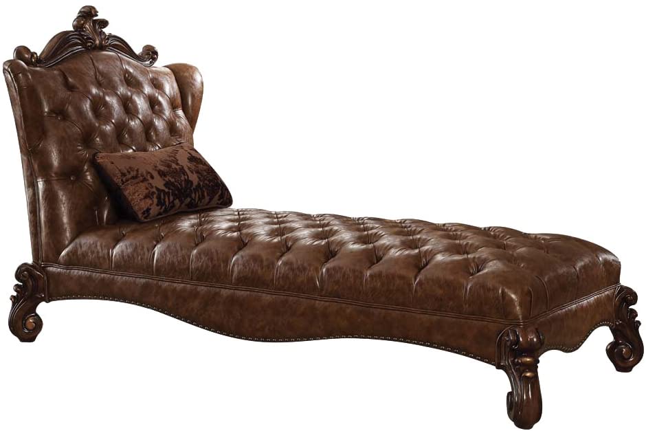 Light Brown Faux Leather Chaise with 1 Pillow
