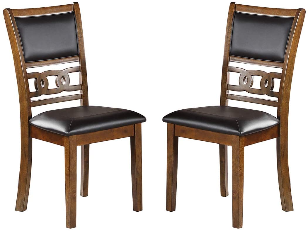 Wooden and  Leather Dining Chairs, ( Set of 2 ) Brown
