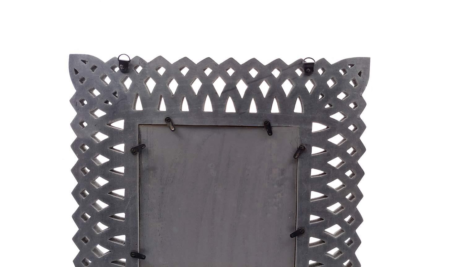 Decorative Hand Crafted Engineered Wooden Wall Mount Mirror Frame in Distressed Grey Finish - 20x16 Inch - Ouch Cart 