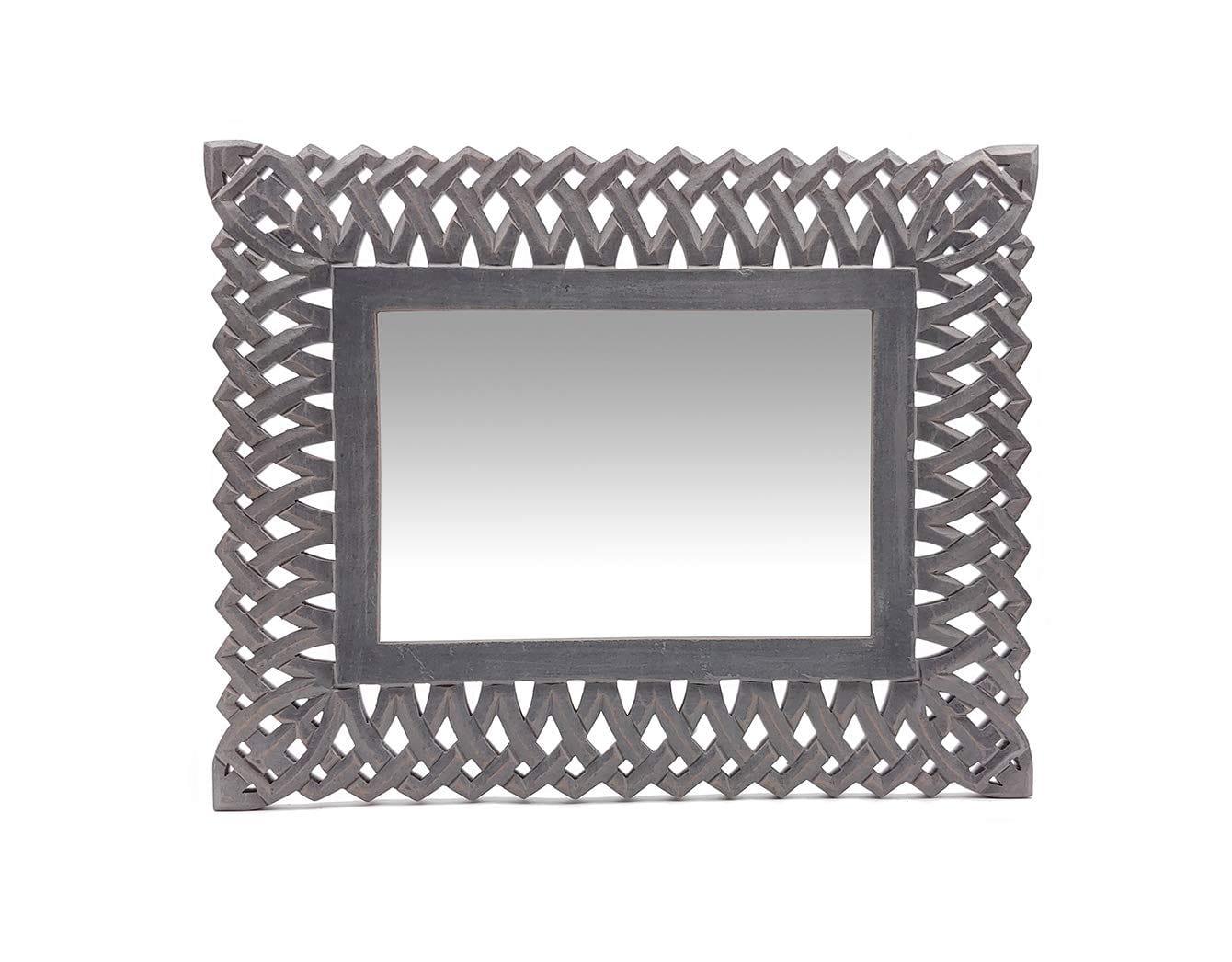 Decorative Hand Crafted Engineered Wooden Wall Mount Mirror Frame in Distressed Grey Finish - 20x16 Inch - Ouch Cart 