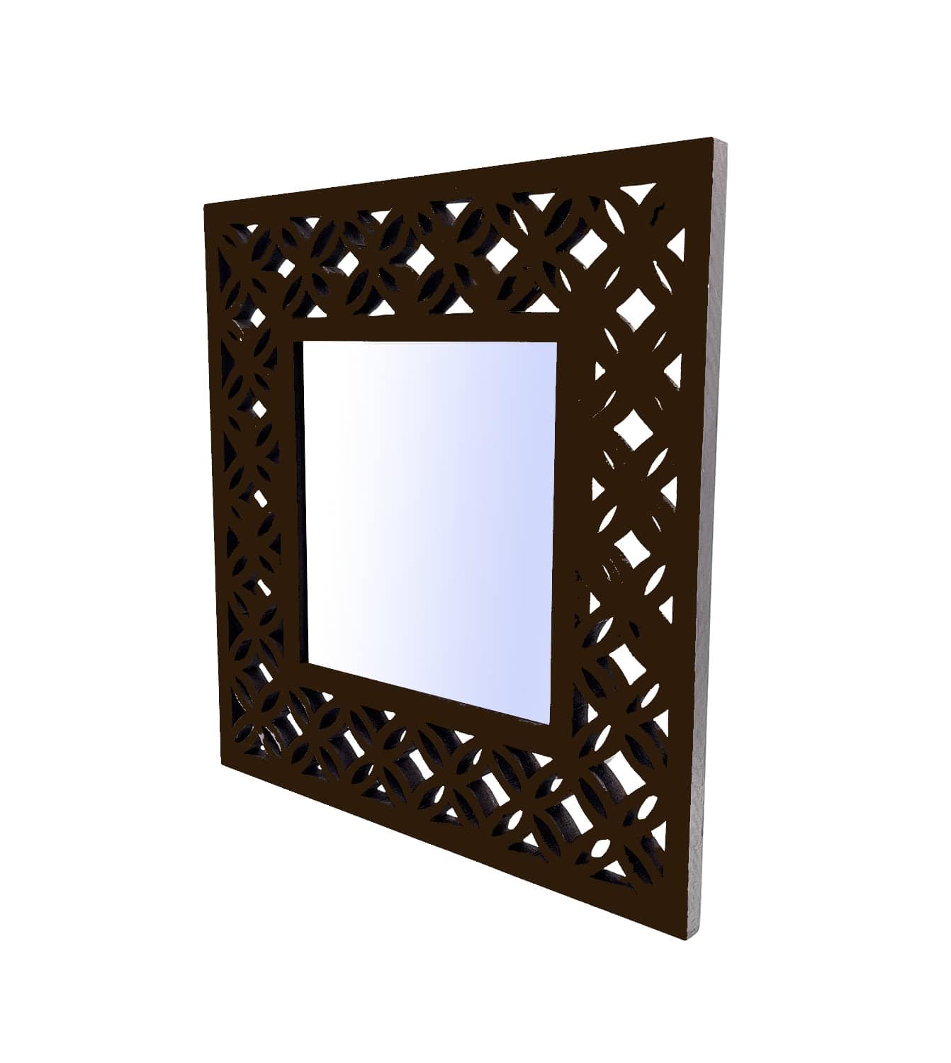 Decorative & Hand Crafted Wooden Wall Mirror in Walnut Finish ( 45 x 45 cm)