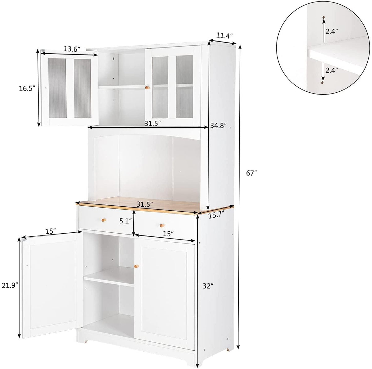 Buffet Cabinet with Hutch Kitchen Pantry Storage Cabinet White Sideboa