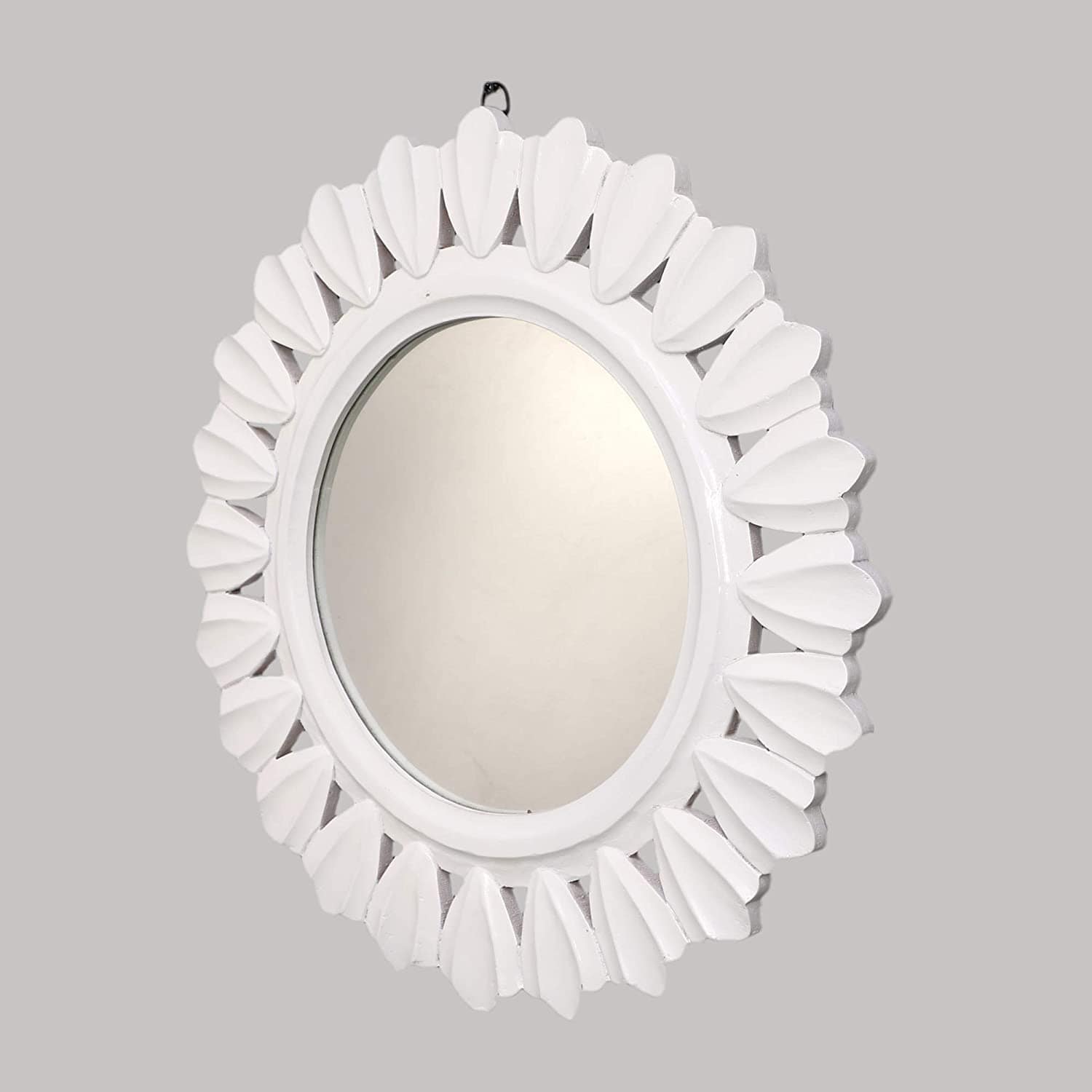 Decorative and Hand Crafted Wooden Wall Mirror in Duco White Finish - 20” x 20"
