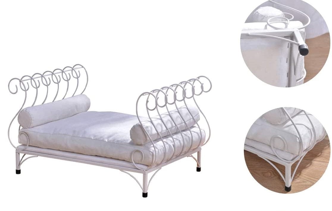 Metal Pet Bed Dog Lounge Sofa with Thick Cushion White