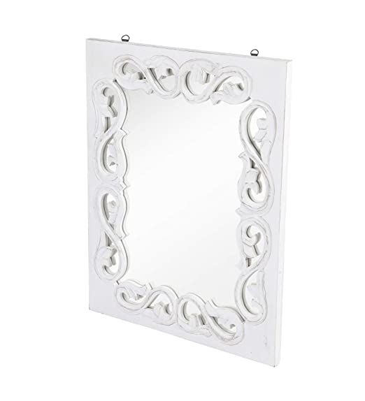 Wood Handcrafted Wall Mirror for Bedroom Home Decor Living Room Bathroom, (60 X 45 X2.2 cm, White)