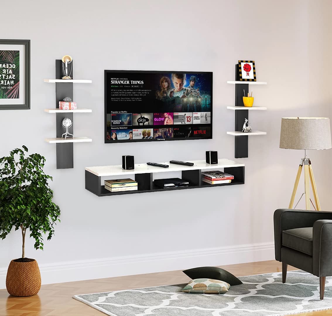 Wooden Wall Mounted TV Unit, TV Cabinet for Wall, TV Stand for Wall, TV Stand Unit Wall Shelf for Living Room, Set Top Box Stand
