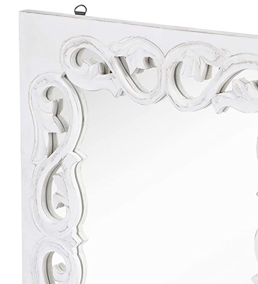 Wood Handcrafted Wall Mirror for Bedroom Home Decor Living Room Bathroom, (60 X 45 X2.2 cm, White)