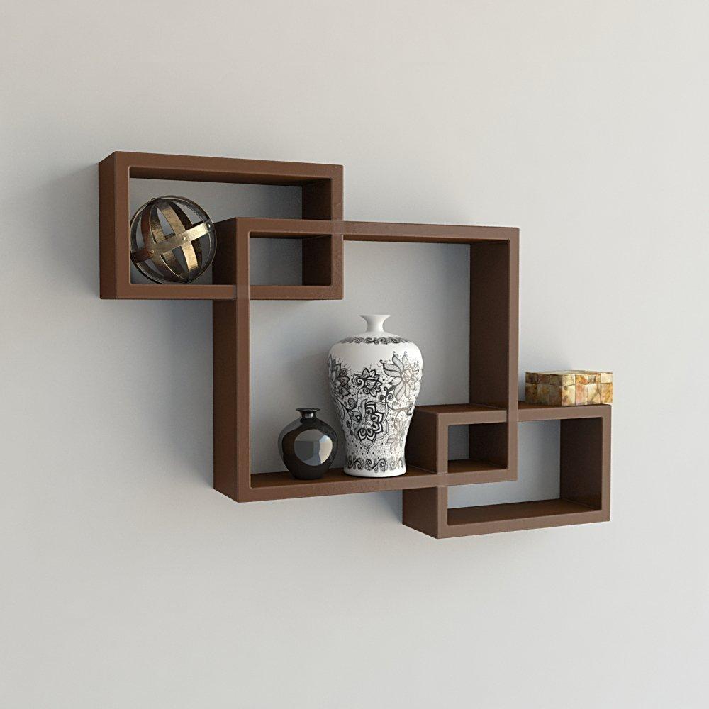 Wooden Wall Shelf for Living Room Stylish | Hanging Book Rack Organizer | Floating Display Showpiece Organizer (Set of 3 Cubes, Color-Brown)