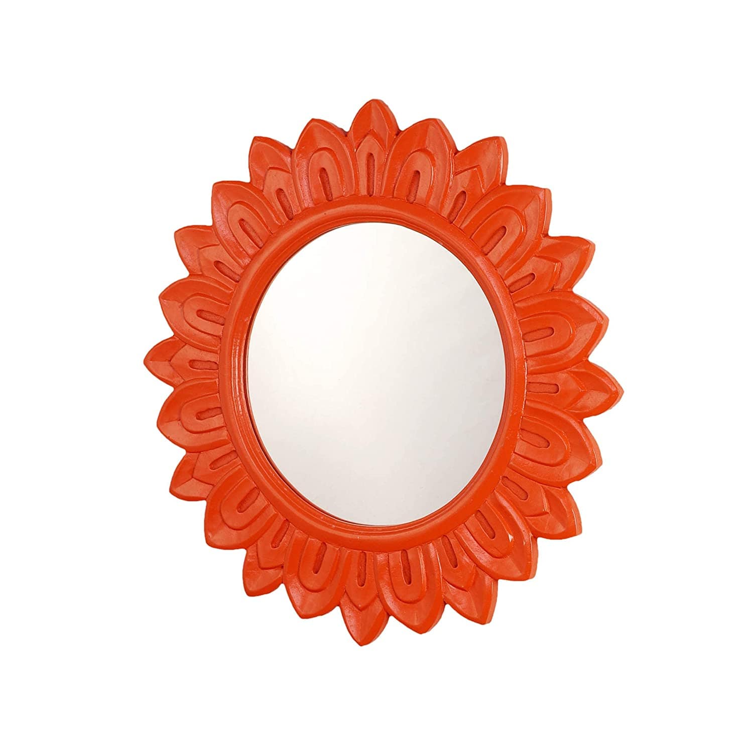 Handcrafted Wood Wall Mirror (50.8 cm x 50.8 cm x 2.5 cm, Orange)
