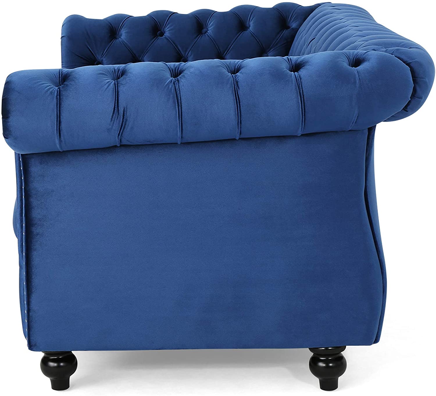 Karen Traditional Chesterfield Loveseat Sofa, Navy Blue and Dark Brown, 61.75 x 33.75 x 27.75