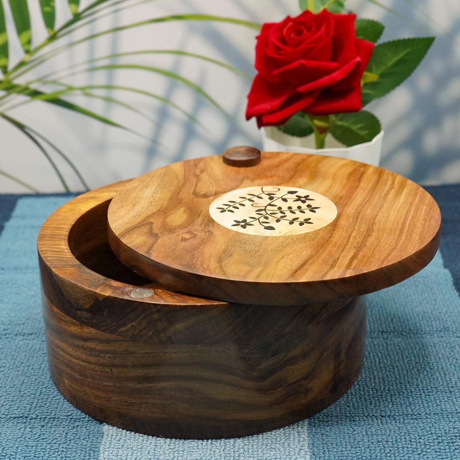 SHEESHAM WOOD CHAPATI BOX, WOODEN HOT POT ROTI DABBA WITH LID, ROTI STORAGE SERVER BASKET, CONTAINER FOR KITCHEN