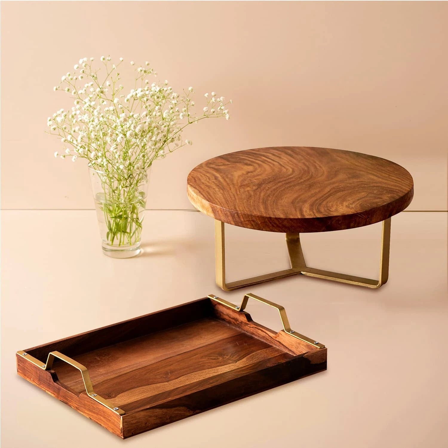 Buy Copper Teak Wood Cake Stand Online at Best Price in India - Nestroots