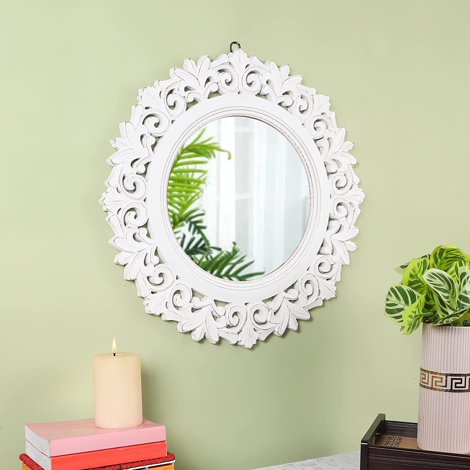 Decorative Wall Mirror for Bathroom, Living Room, White, AHMR71, 50 cm x 50 cm x 2 cm