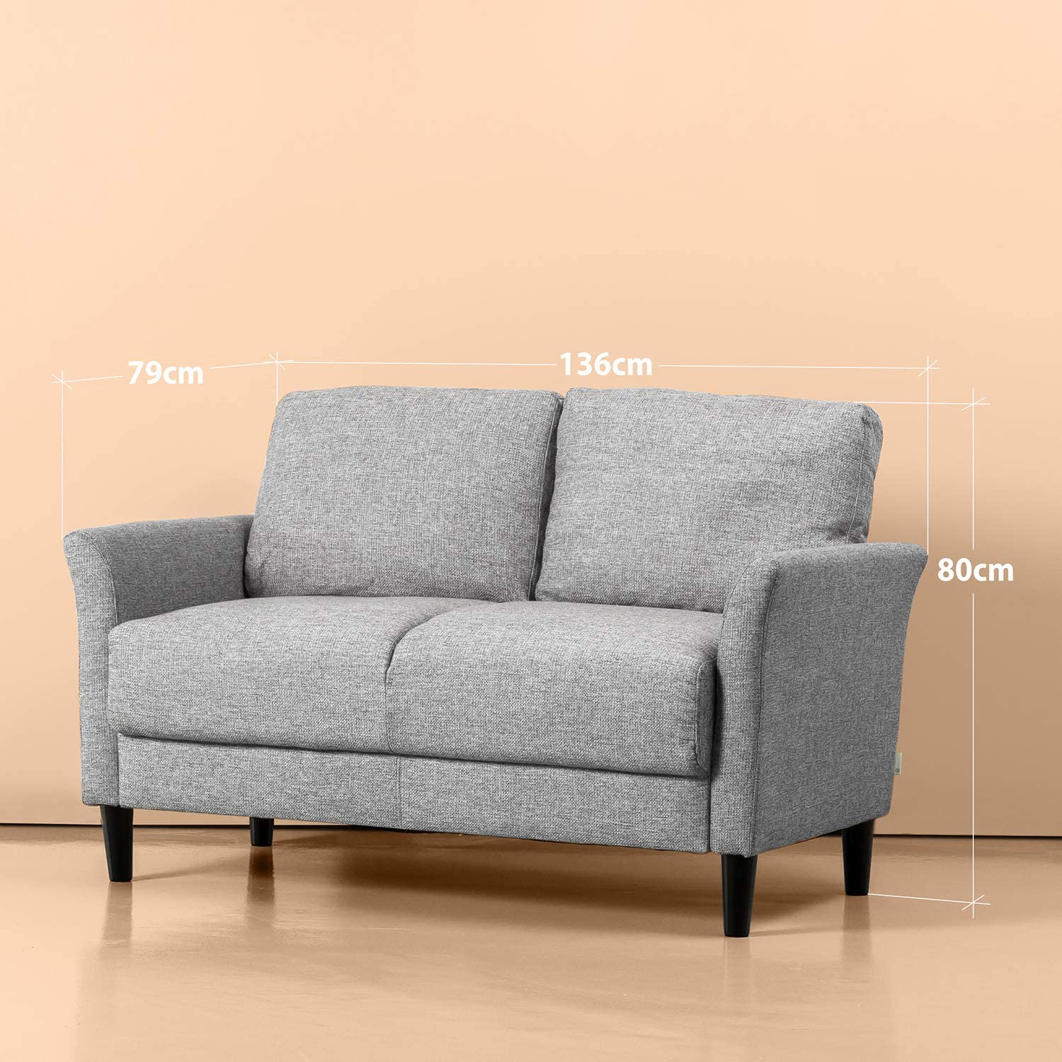 Zinus Classic Sofa 2 Seater Loveseat Fabric Chair Lounge Couch in Soft Grey