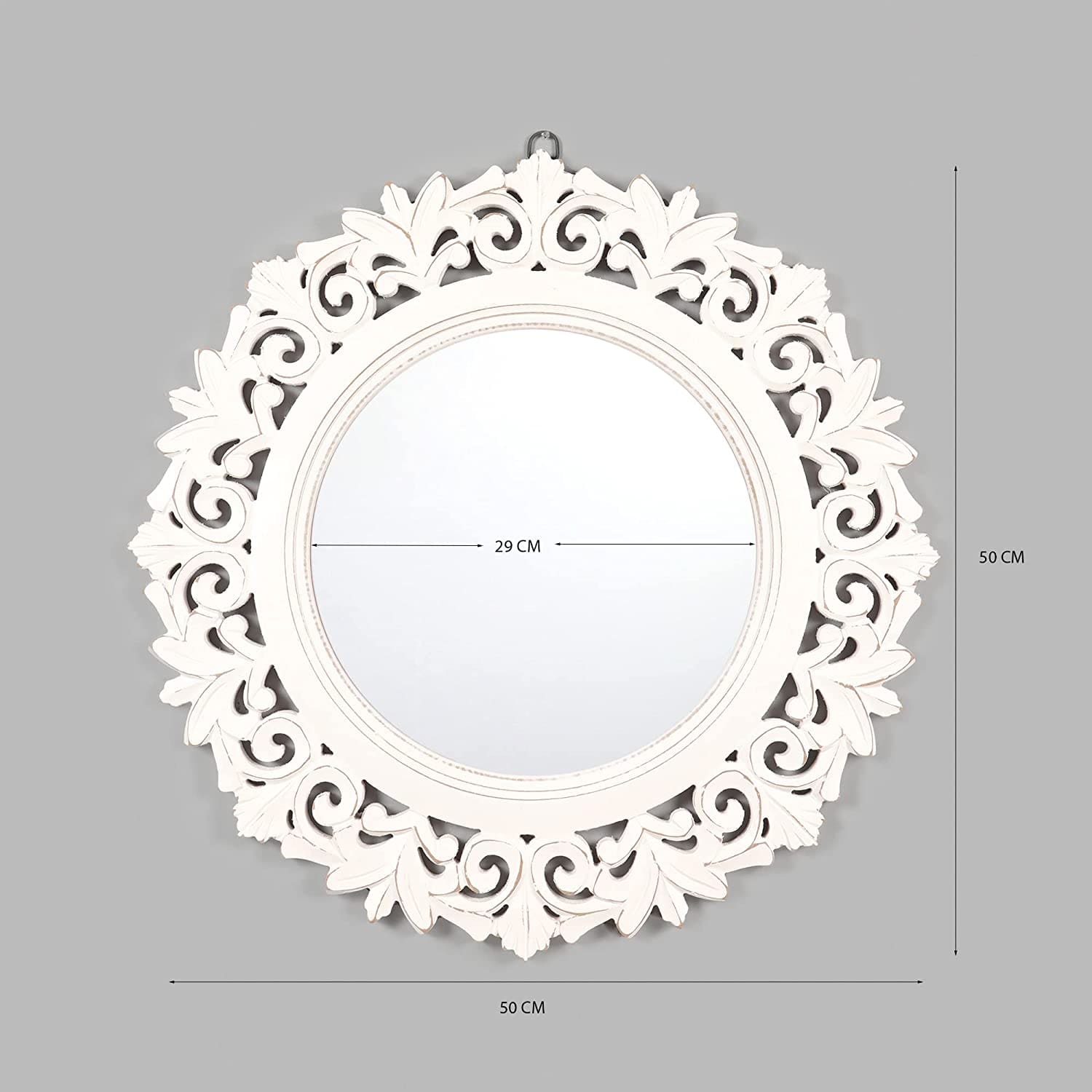 Decorative Wall Mirror for Bathroom, Living Room, White, AHMR71, 50 cm x 50 cm x 2 cm