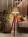 Floor Lamp for Living Room, Bed Room with Wooden Crafter Stand, Modern Decorative Lamp in Black Shade Brown Stand (Bulb Included)