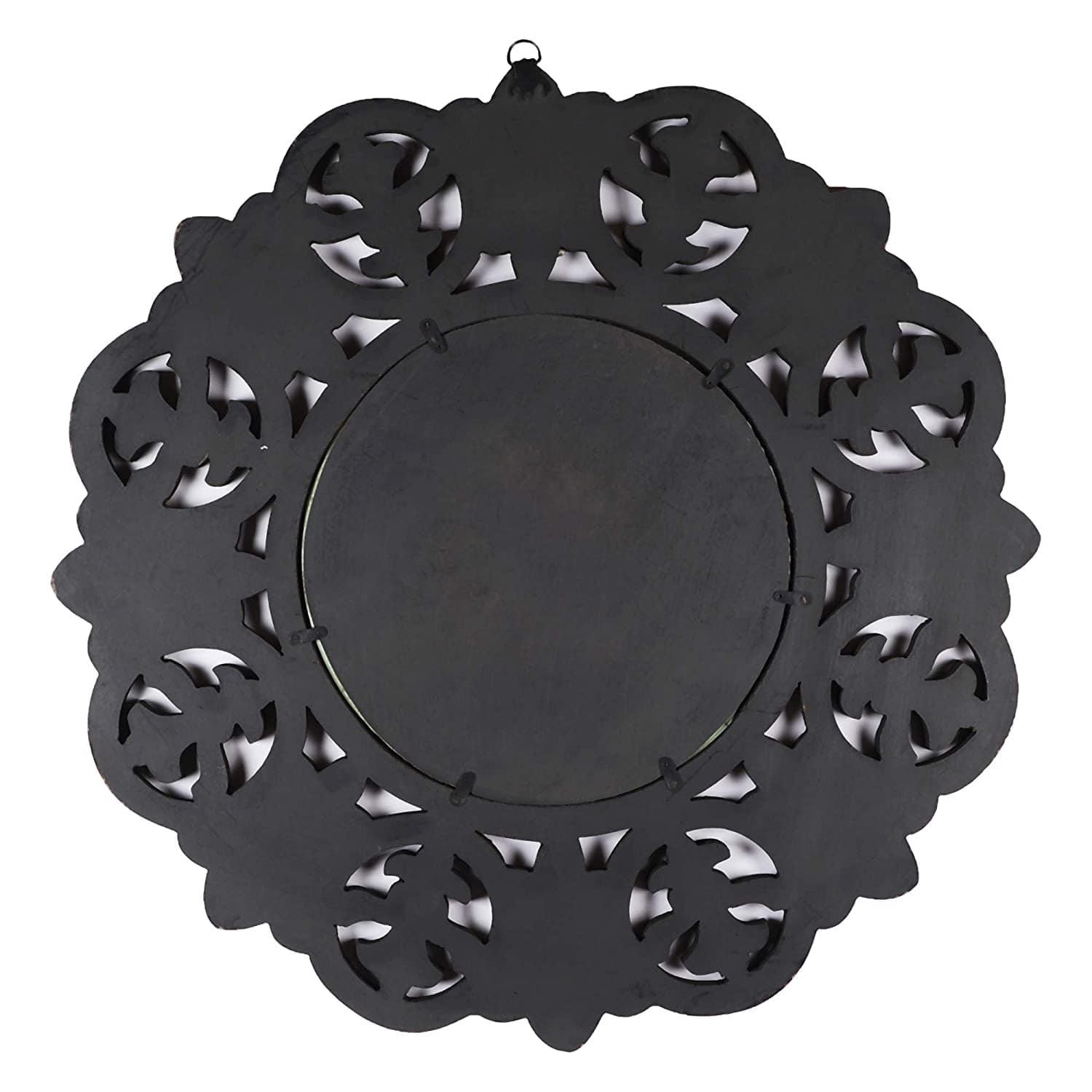 Decorative Hand Crafted Engineered Wooden Round Wall Mount Mirror Frame in Antique Gold Finish (Model: TUS-MR-50, Gold, Medium, 24 x24) - Ouch Cart 