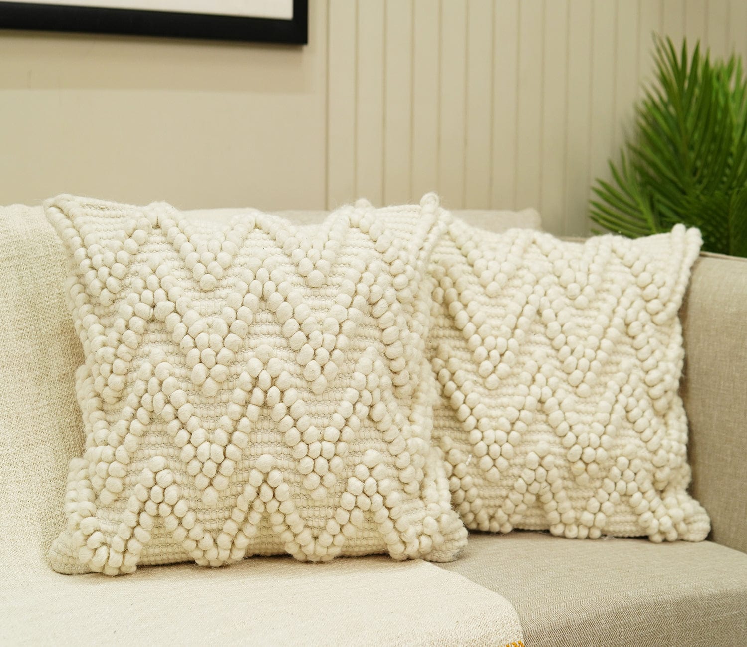 Hand Woven Ivory Color Linen Cushion Covers - Set of 2 (20 x 20 inch)