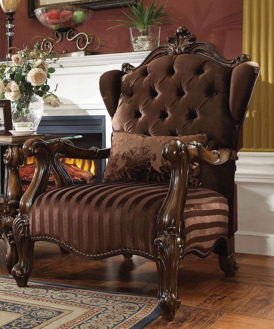 Brown Wooden, Velvet Chair with 1 Pillow