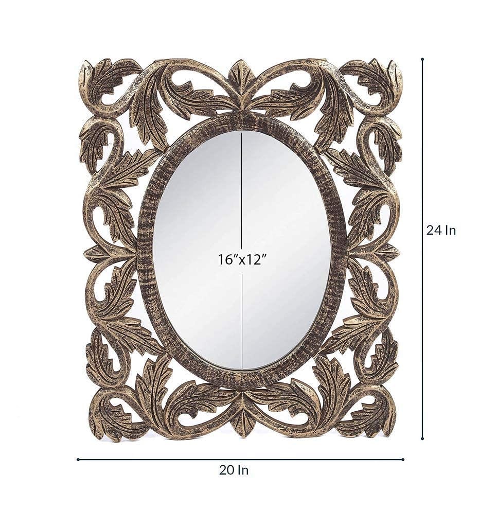 Handcrafted Wood Wall Mirror (50 cm x 2 cm x 60 cm, Brown)