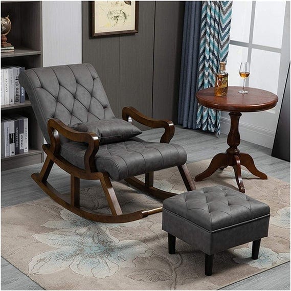 Wooden Rocking Chair with Footrest