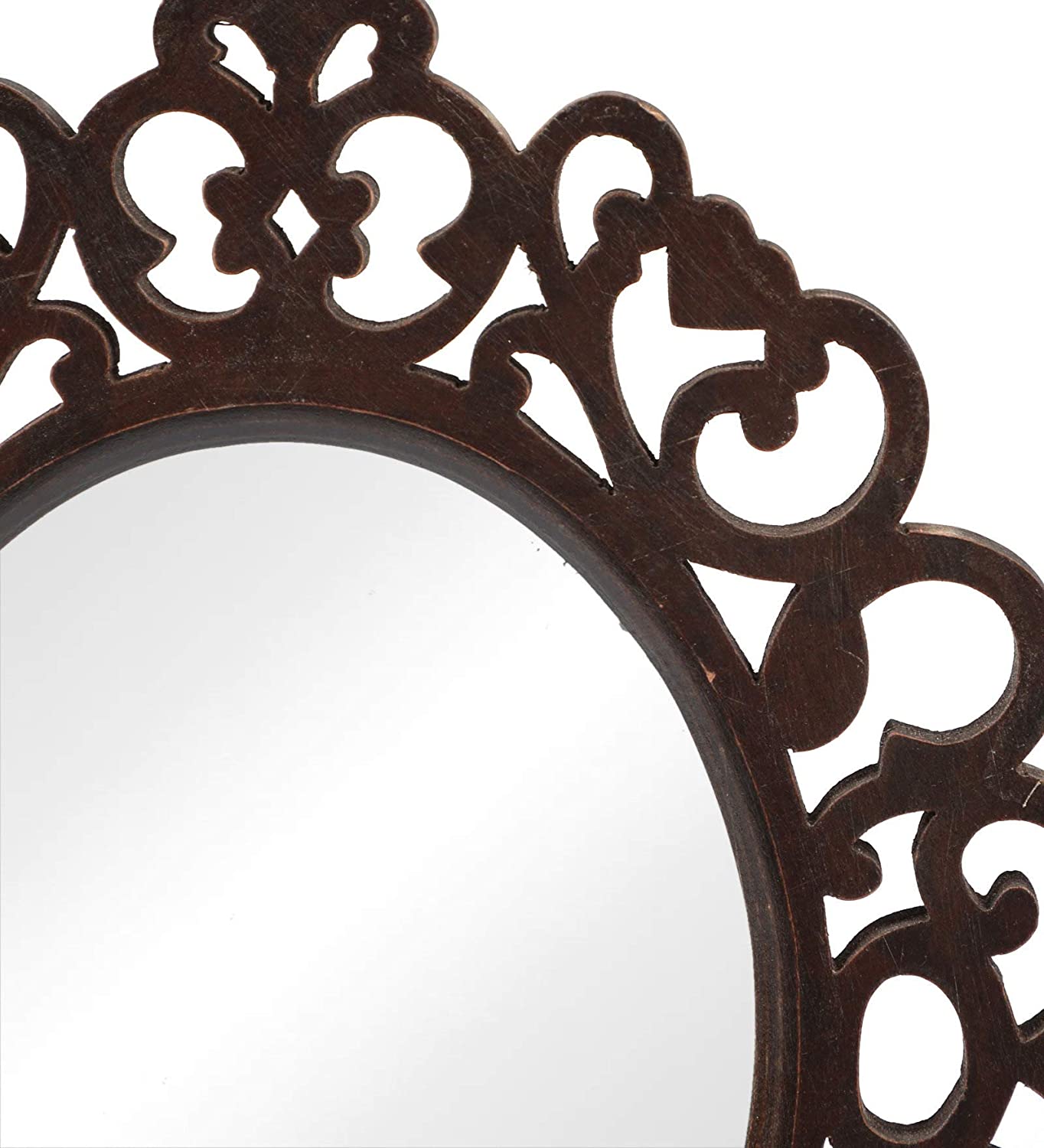 Engineered Wood Oval Decorative Wall Mount Mirror (18 x 14 inch, Brown), Model: TUS-MR-47, Framed