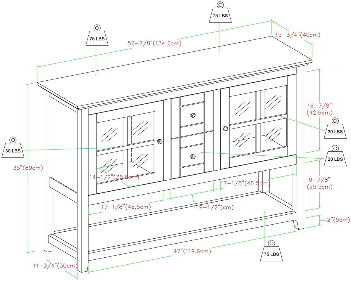 Charlotte Classic Glass-Door Storage Buffet, 52 Inch, Antique - Image 3
