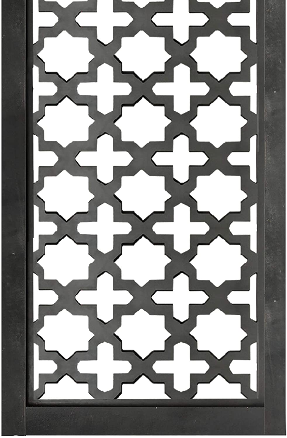 Rectangular Mango Wood Wall Panel with Cutout Lattice Pattern, Rectangle, Black