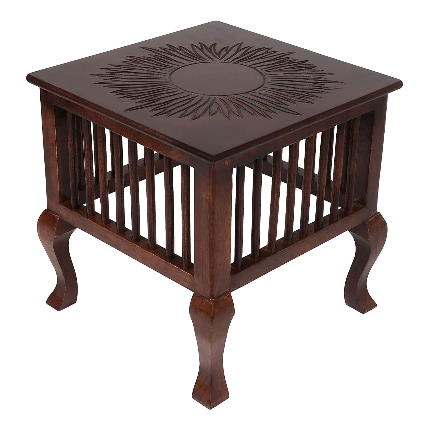 wooden side tables for living room - Mango Wood Walnut Finish Handmade Carving Classic Side Table for Living Room (Brown)