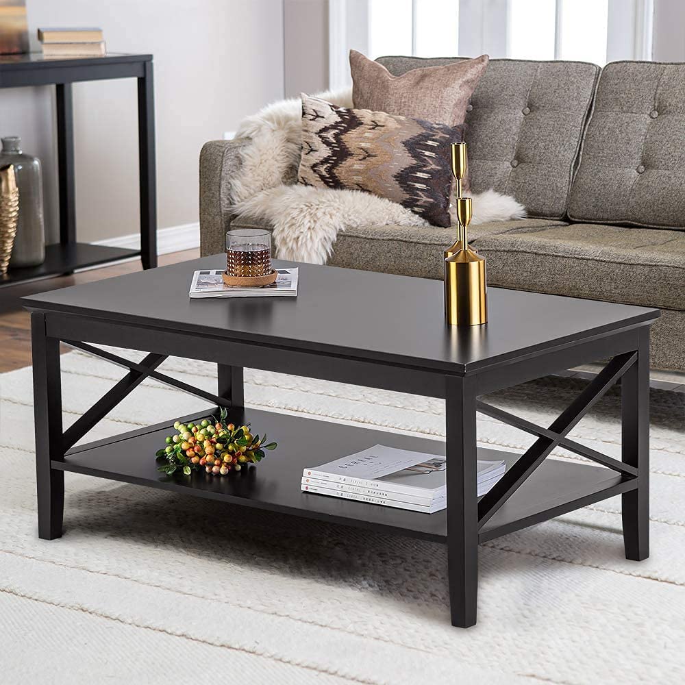 Coffee Table with Thicker Legs,  Wood Coffee Table with Storage for Living Room