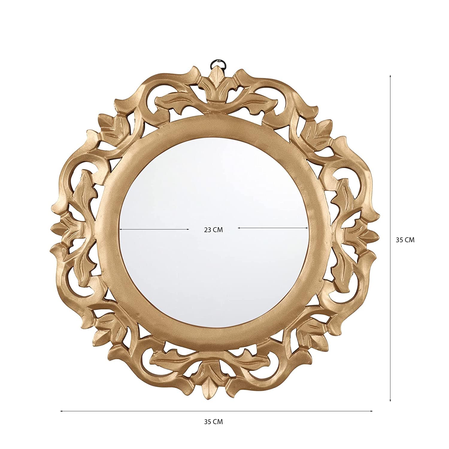 Decorative & Hand Crafted Wooden Mirror in Rich Gold Finish ( 14”x14 x1), Round, Wall mounting, Framed