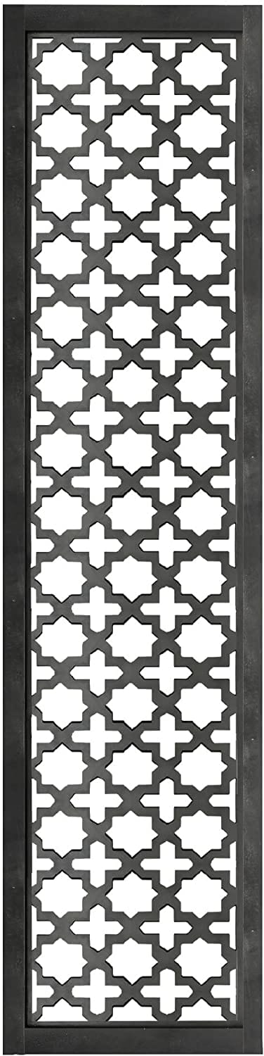 Rectangular Mango Wood Wall Panel with Cutout Lattice Pattern, Rectangle, Black