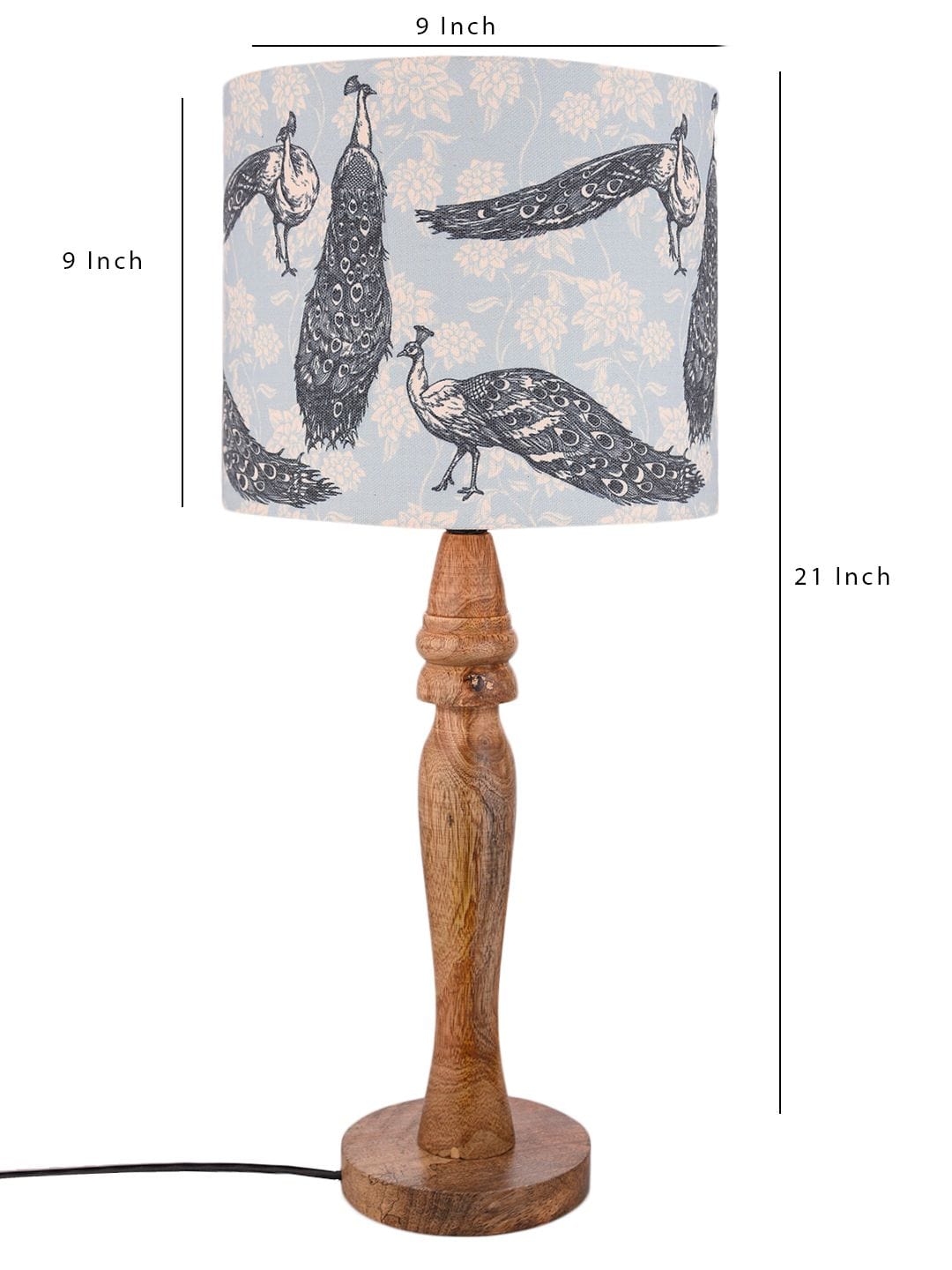 Wooden Peacock Print Lamp