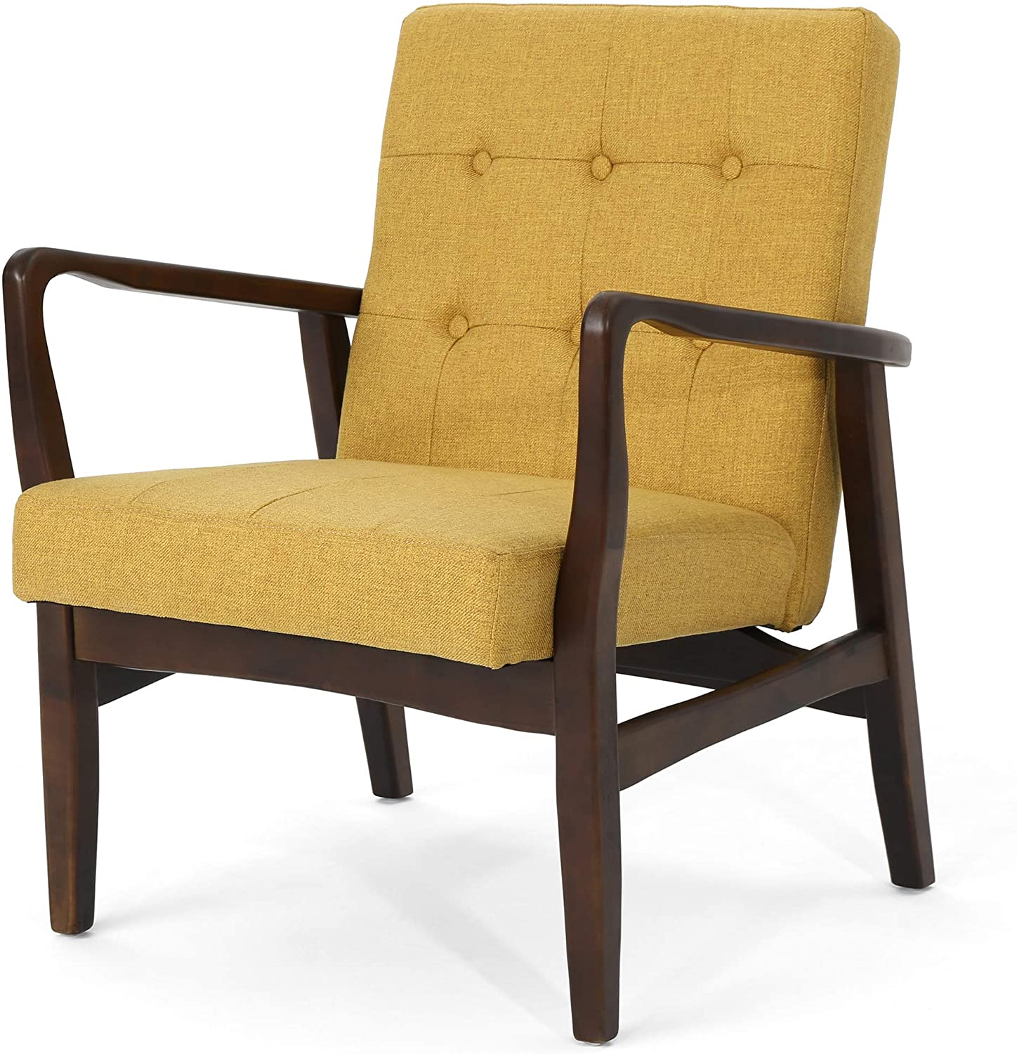 Conrad Fabric Mid-Century Birch Club Chair, Wasabi and Dark Espresso, Mustard
