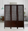 Solid Wood 3 Panel Room Wooden Partition (Brown) for Living Room