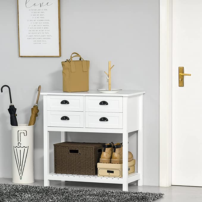 Sideboard Buffet Cabinet, Storage Serving Console Table with 4 Drawers and Slatted Bottom Shelf for Kitchen, Living Room