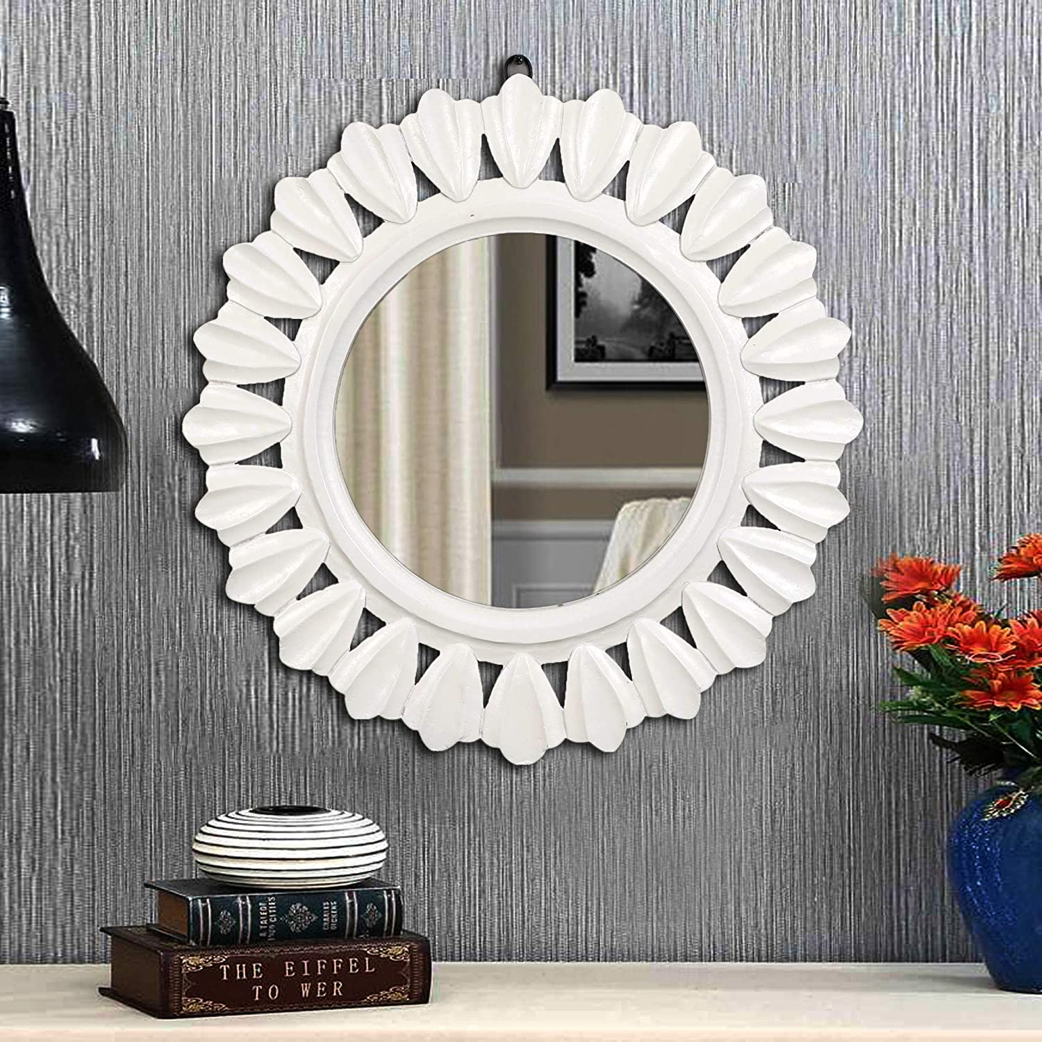 Decorative and Hand Crafted Wooden Wall Mirror in Duco White Finish - 20” x 20"