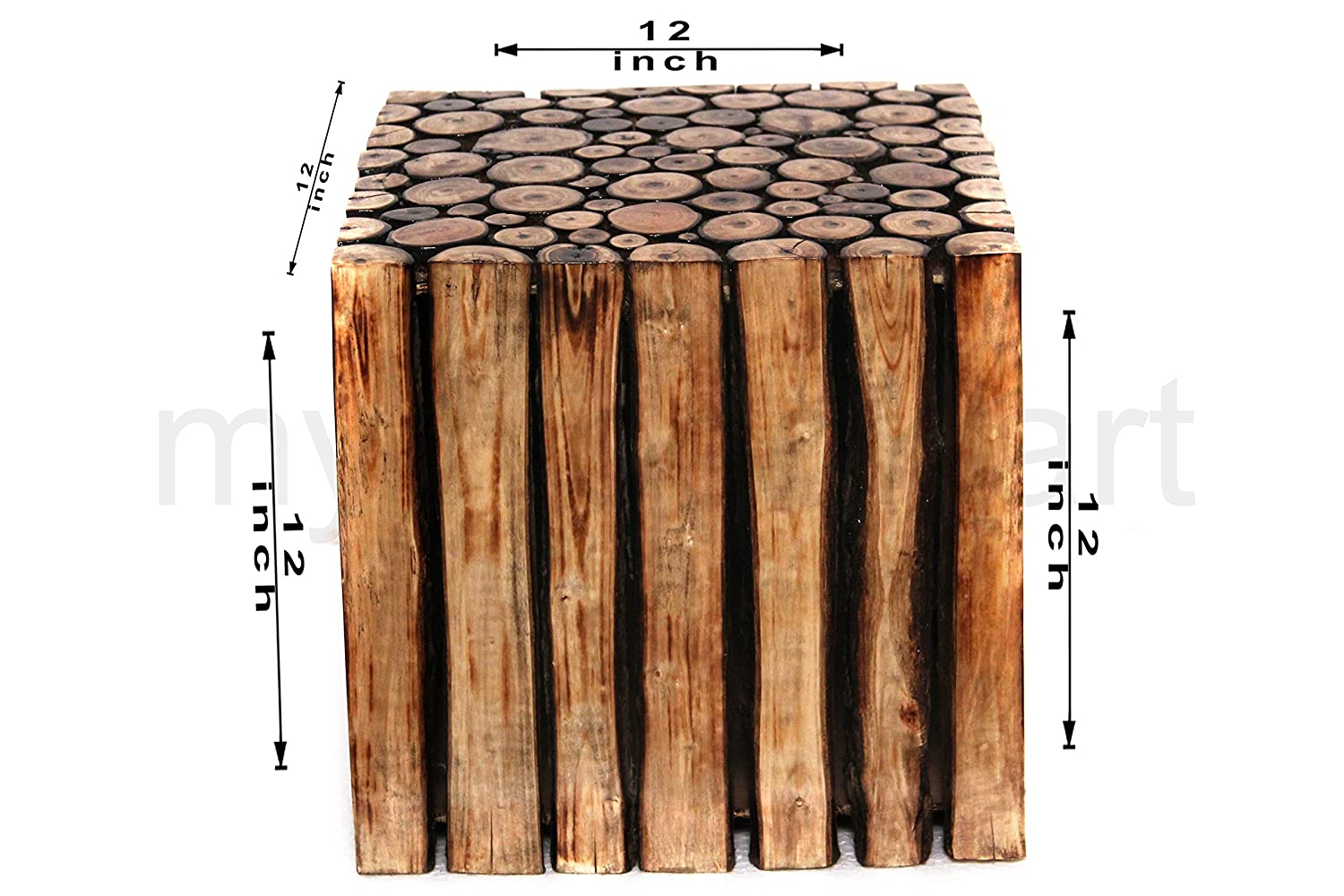 Square Wooden Stool Natural Wood Logs Best Used as Bedside Tea Coffee Plants Table for Bedroom Living Room Outdoor Garden Furniture