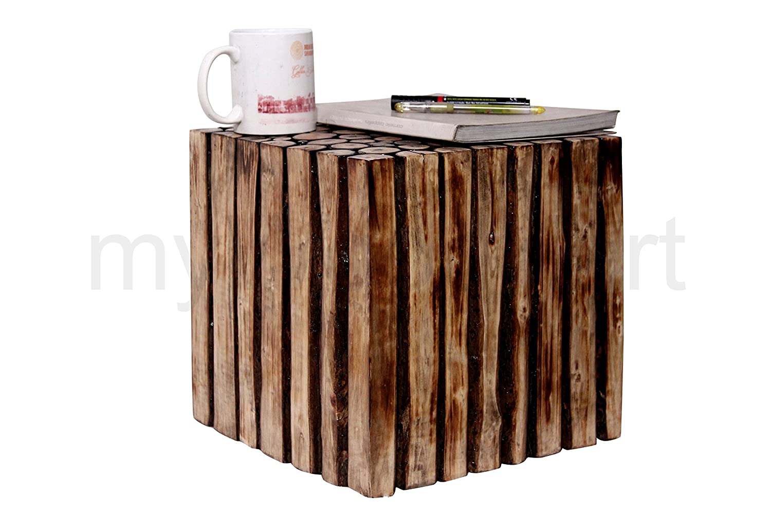 Square Wooden Stool Natural Wood Logs Best Used as Bedside Tea Coffee Plants Table for Bedroom Living Room Outdoor Garden Furniture