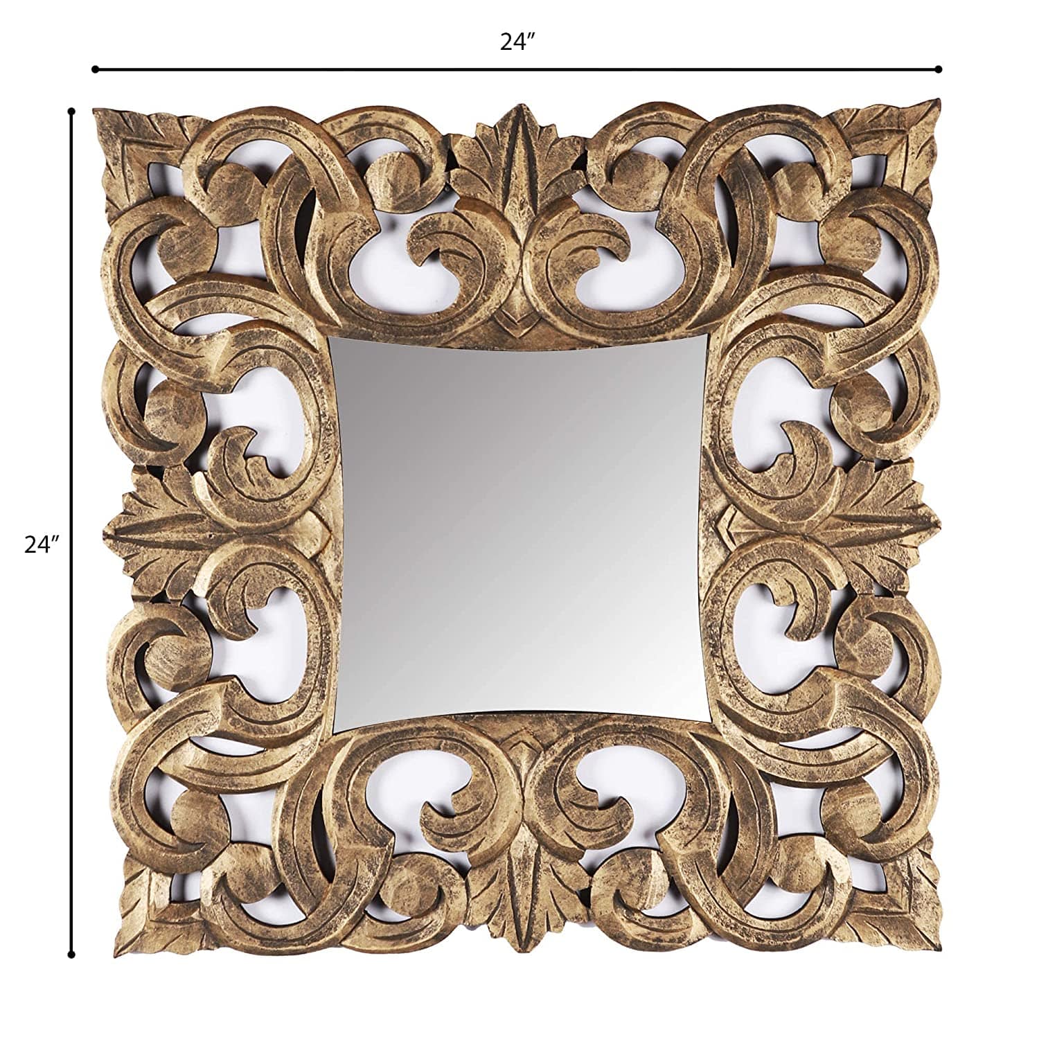 Handcrafted Wood Wall Mirror (61 cm x 61 cm x 2.5 cm, Gold)